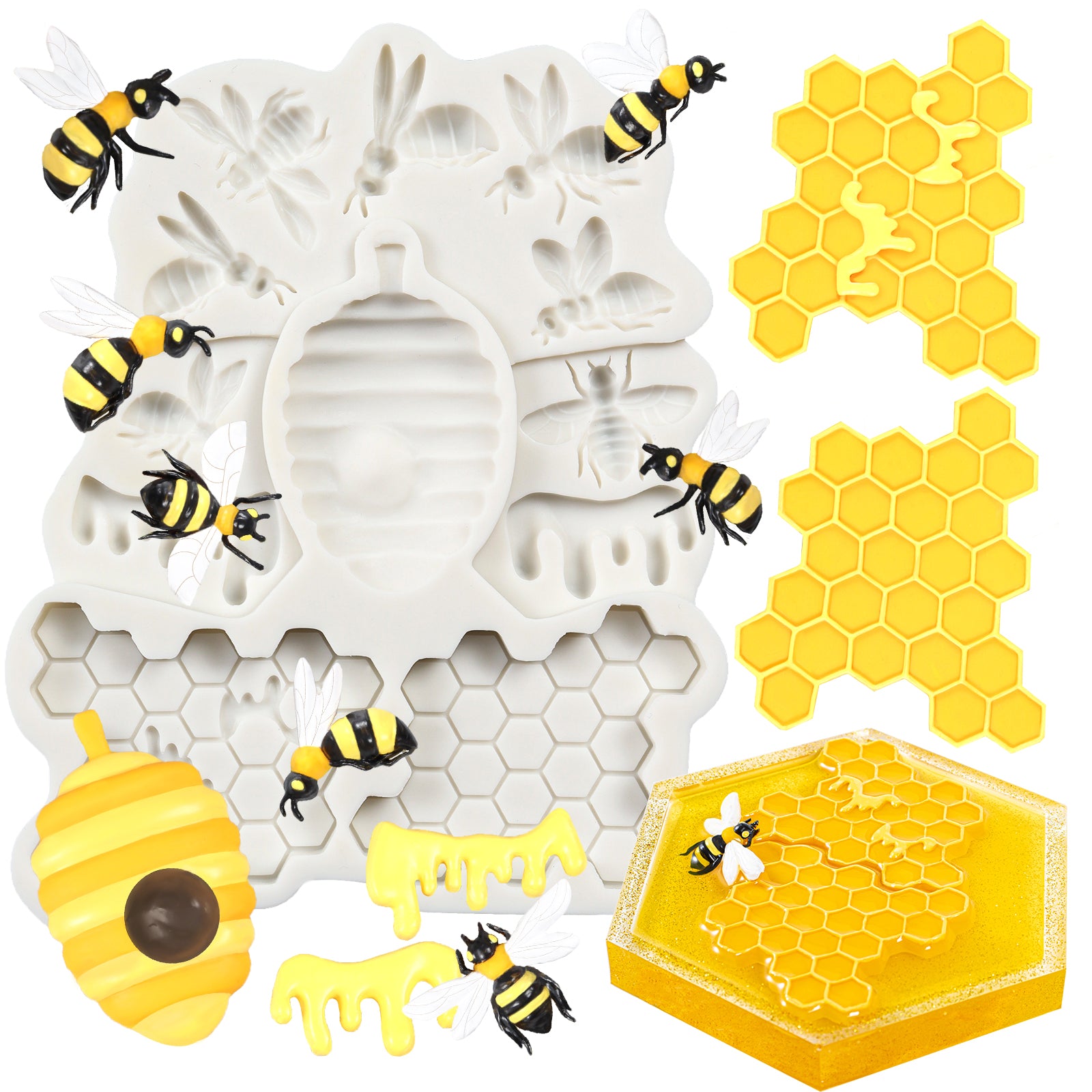 Funshowcase Honeybee Silicone Mold Beehive Honey Bee Honeycomb Drip Edging Frame 12 Cavity